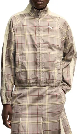 Puma T7 Relaxed Tartan Woven Track Jacket in Mouse Gray at Nordstrom, Size X-Large