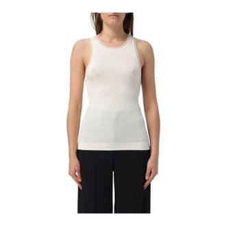 Remain Tops, Dames, Wit, M, Geribbelde Gebreide Tanktop Transparante Halslijn