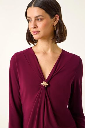 Roman V-Neck Metal Trim Stretch Top