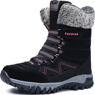 Generic Womens Waterproof Snow Shoes Winter Ankle Boots With Fur Lining Chunky Sole Outdoor Walking Shoes For Hiking Winter Sneakers(Black,4.5 UK)