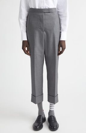 Thom Browne Back Strap Wool Cuff Crop Pants in Medium Grey at Nordstrom, Size 10 Us