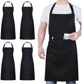OEM Paquete De 4 Delantales De Chef, Delantal Negro Con 2 Bolsillos, Delantal Impermeable Ajustable Para Hombres Y Mujeres, Delantal De Cocina Profesional
