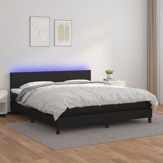 vidaXL Vidaxl - Cama Box Spring Colch&oacute;n Y Led Cuero Sint&eacute;tico Negro 160x200 Cm