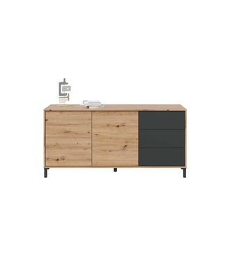 F.R.S. Aparador Noelia 2 Puertas Y Tres Cajones Acabado En Roble Y Gris Antracita 74 Cm (alto) X 154 Cm (ancho) X 41 Cm (prof.)