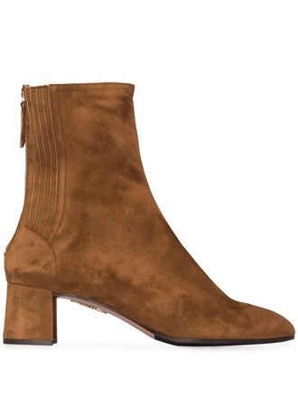 Aquazzura camel brown Saint Honore 50 suede ankle boots - women - Leather/Leather/Suede/Rubber - 38.5