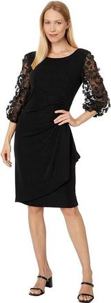 Alex Evenings Short Metallic Knit Sheath Dress Womens Dress Black : 6, Nylon/Spandex