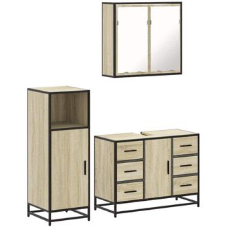 vidaXL Vidaxl - Set De Muebles De Ba&ntilde;o 3 Pzas Madera Contrachapada Roble Sonoma