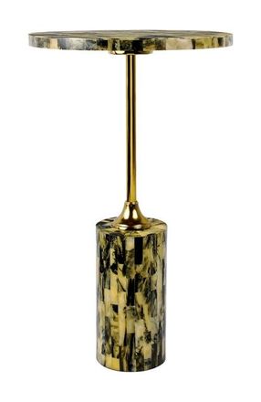 Jonathan Y Designs Hedda Contemporary Glam Metal/Resin Faux Stone Round End Table in Yellow at Nordstrom