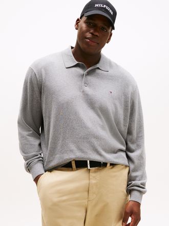 Tommy Hilfiger Big & Tall Polokragenpullover BT-PIMA ORG CTN CASH, Herren, Gr. 4XL, grau (medium grau heather), Strick, Obermaterial: 92% Baumwolle, 8% Kaschmir, TOMMY HILFIGER