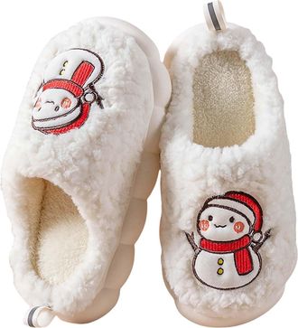 Generic Christmas Slippers For Women, Cute Cartoon Snowman House Slippers Winter Warm Indoor Slippers Shoes Anti-Slip Fuzzy Novelty Slippers Soft Memory Foam 