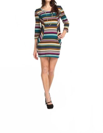 Papillon Quarter Sleeve Bodycon Dress In Multi Stripe