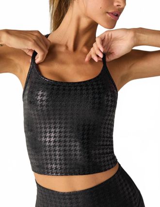 Beyond Yoga Slim Racerback High Cropped Tank In Houndstooth Black