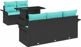 vidaXL Conjunto De Sof&aacute; De Jard&iacute;n 6 Uds. 5 Plaza Negro Rat&aacute;n Sint&eacute;tico Vidaxl