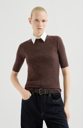 Brunello Cucinelli Sparkling cashmere lightweight rib knit sweater in Cocoa at Nordstrom, Size Xx-Small