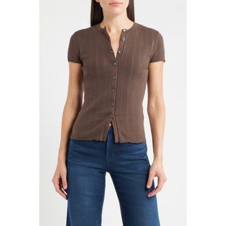 Madewell Short Sleeve Pointelle Cotton Blend Cardigan in Roasted Chickory at Nordstrom Rack, Size Xx-Small