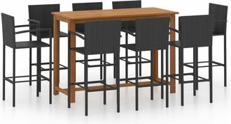 vidaXL Conjunto De Bar Para Jard&iacute;n 9 Piezas Negro Vidaxl