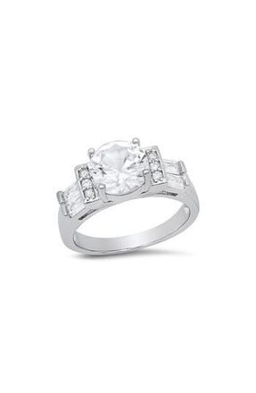 HMY Jewelry Round Cubic Zirconia Engagement Ring in Silver at Nordstrom Rack, Size 9