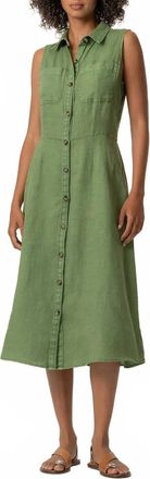 Kut from the Kloth Bowie Button Down Midi Dress In Olive