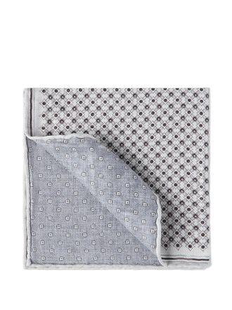 Brunello Cucinelli geometric-pattern silk pocket square - Grey