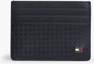 Tommy Hilfiger Mens Allover Flag Logo Leather Card Holder - Blue