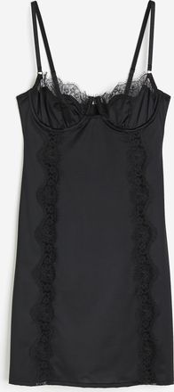 H&M Unterkleid aus Satin mit Spitze und Bügelcups - Schwarz