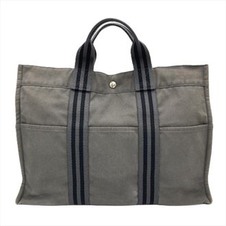 Herm&egrave;s Gray Cotton Tote Bag (Pre-Owned)