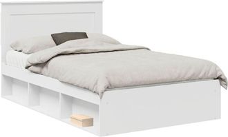 vidaXL Bed Frame with Headboard White 135 x 190 cm Solid Pine Wood vidaXL