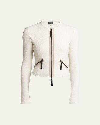 Giorgio Armani Contrast Grosgrain Zip-Front Cashmere Silk Jacket