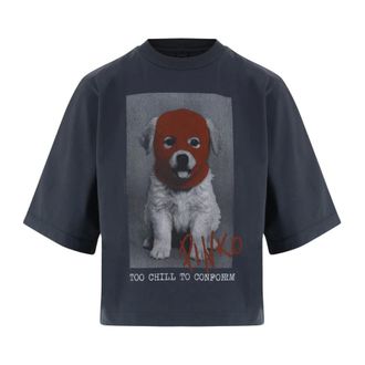 Pinko Pinko - Katoenen T-shirt Met Logoprint - Dames - Tops - Grijs - Maat: M Katoen