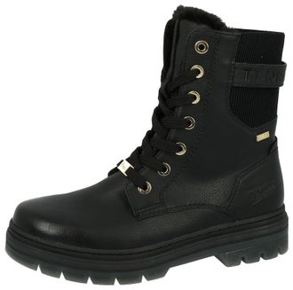 Tom Tailor Schn&uuml;rboots TOM TAILOR, Damen, Gr. 39, schwarz, Elastischer Einsatz, Lederimitat, Schuhe Schn&uuml;rboots, Winterstiefel mit Logopr&auml;gung an der Ferse