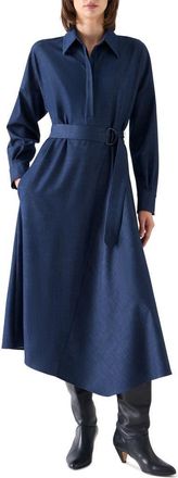 Akris Fluid Techno Long Sleeve Cotton Denim Shirtdress in Navy at Nordstrom, Size 12