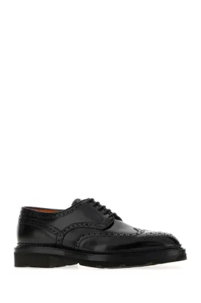Santoni Mens Black Leather Emil Lace-Up Shoes Nero Scarpe Stringate
