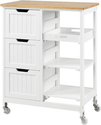 Yaheetech Carrello Cucina con Ruote 3 Cassetti 3 Ripiani in Legno e bambù Salvaspazio Porta Microonde Spezie 67cm x 37cm x 84,5 cm Grigio Scuro - Yaheetech