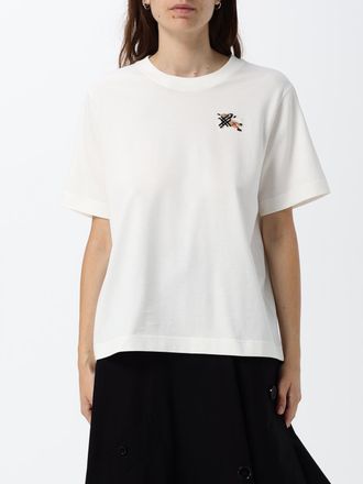 Burberry T-shirt in cotone con logo Equestrian Knight e spalle scese