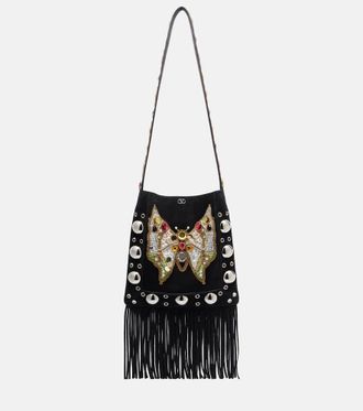 Valentino Garavani Nellc&ocirc;te Medium embellished suede shoulder bag