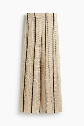 H&M Hose aus schimmerndem Ajourstrick - Beige/Gestreift