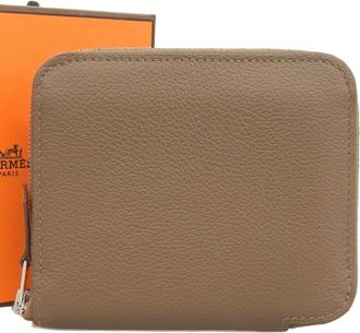 Herm&egrave;s Brown Etoupe Gray Evercalf Leather Coin Purse/Coin Case (Pre-Owned)