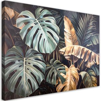 Feeby Cuadro En Lienzo Hojas De Monstera Selva Naturaleza Plantas 100x70