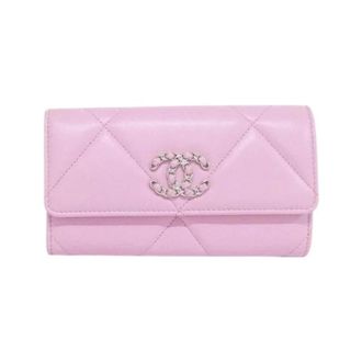 Chanel Pre-owned Wallets, female, Pink, Size: ONE SIZE Pre-owned Chanel19 Lambskin Long Bifold Wallet