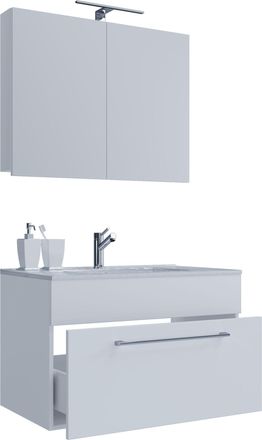 ebuy24 Ebuy24 - Vcm 3 Pcs Lavabo Lavabo Inferior Gabinete Ancho 60 Cm Juego De Muebles De Ba&ntilde;o Colgando Con Un Caj&oacute;n Espejo Gabinete Badinos (blanco)
