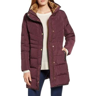 Cole Haan Quilted Down & Feather Fill Jacket with Faux Fur Trim in Merlot at Nordstrom Rack, Size X-Small