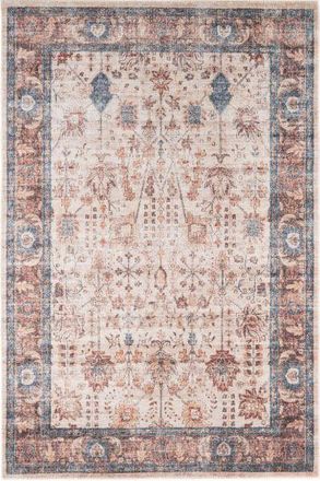 Kukoon Blue Beige Traditional Floral Bordered Non Slip Washable Low Pile Rug | Size: 240 cm x 330 cm
