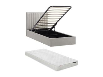 Vente-Unique Letto Con Contenitore 90 X 200 Cm Tessuto Grigio Chiaro + Materasso - Saraneli
