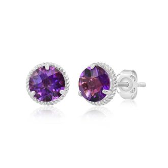 MAX + STONE 14k Yellow or White Gold 6mm Roped Halo Gemstone Round Stud Earrings