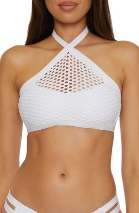 BECCA by Rebecca Virtue Castaway High Neck Bikini Top in White at Nordstrom, Size Medium