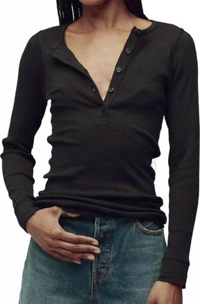 The Great. The Baby Rib Henley Top In Black