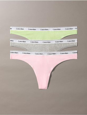 Calvin Klein Womens Icon Logo 3-Pack Low Rise Thong - Green - XS
