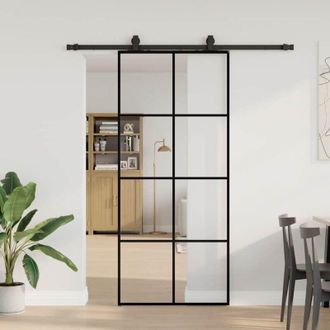 vidaXL Vidaxl - Puerta Corredera Con Set Herrajes Negro 90x205 Cm Vidrio Esg