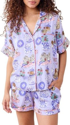 Printfresh Mixed Print Satin Short Pajamas in Lavender Glaze at Nordstrom, Size X-Small