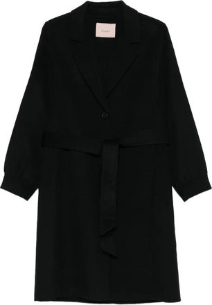 Twin-Set Cappotto con cintura e revers - Nero